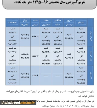 تقویم آموزشی سال 96-95