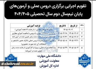    چکیده تقویم آموزشی و کلاس‌های حضوری دروس عملی